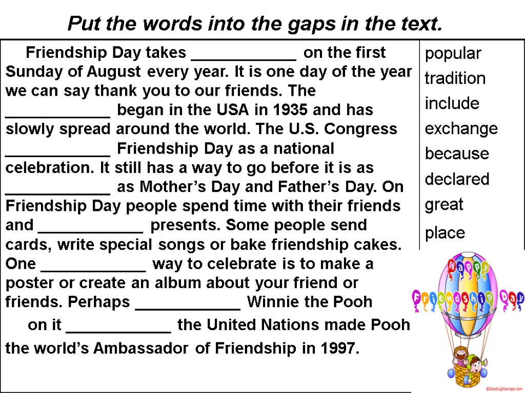 Put the words into the gaps in the text.